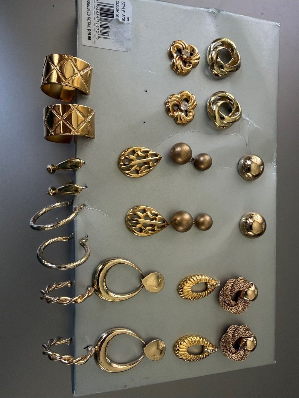 Vintage Gold Tone Statement Earring Lot Collection of 12